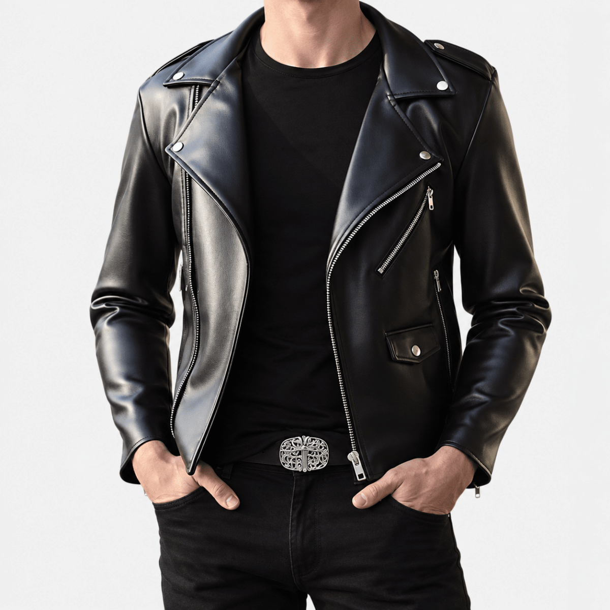 Antonios Motorcycle Leather Jacket - AntoniosClothing - black