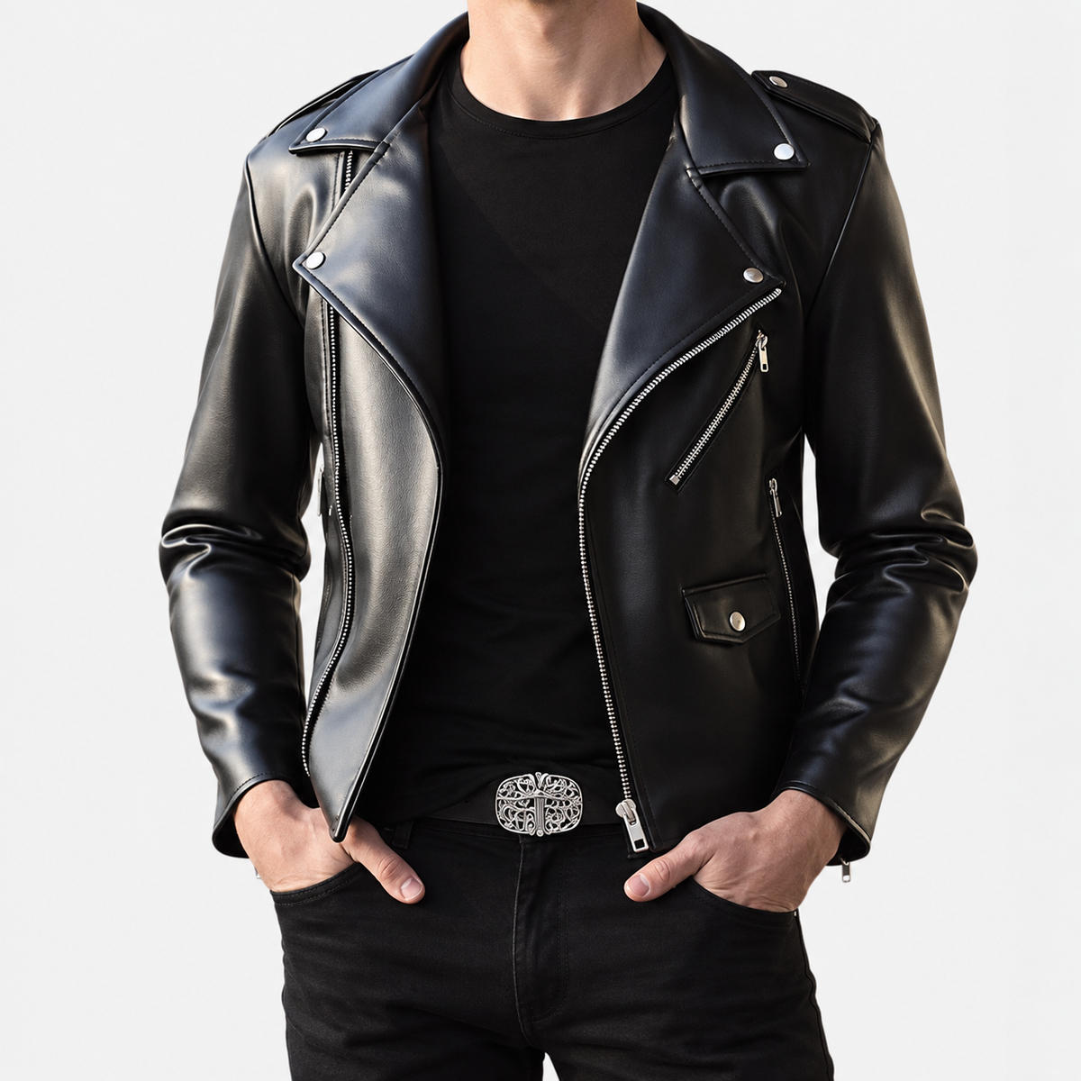 Antonios Motorcycle Leather Jacket — black