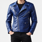 Antonios Motorcycle Leather Jacket — Blue