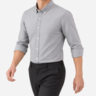 SAFARI cotton long sleeve shirt in gray, three-quarter model view