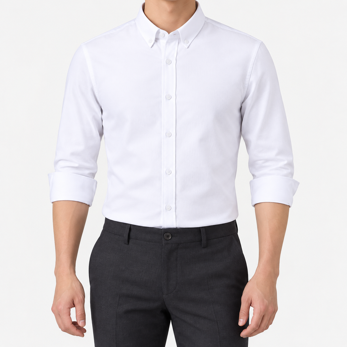 SAFARI cotton long sleeve shirt in white, front model view