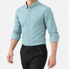SAFARI cotton long sleeve shirt in sage green, three-quarter model view
