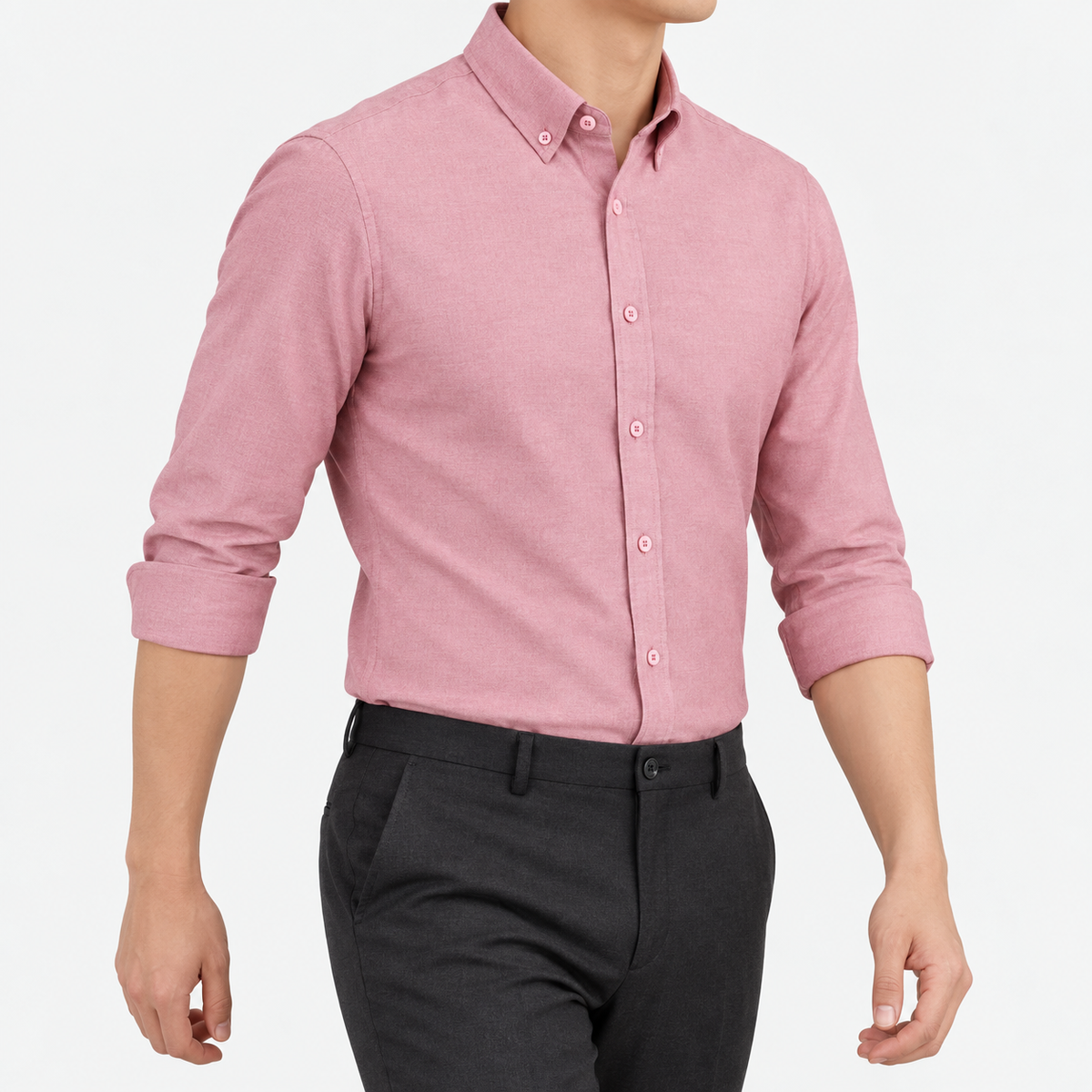 SAFARI cotton long sleeve shirt in pink, three-quarter model view