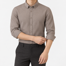 SAFARI cotton long sleeve shirt in beige, front model view