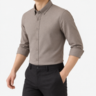 SAFARI cotton long sleeve shirt in beige, three-quarter model view