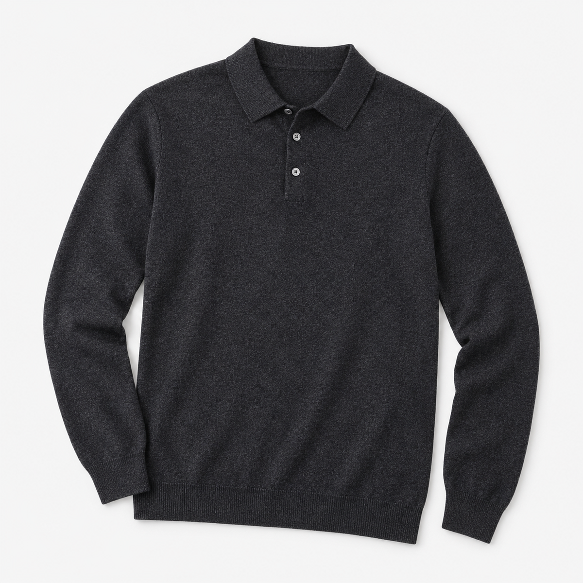 Wool blend business casual stretchable polo pullover in dark grey, product-only cover