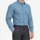 Cotton oxford sweat-wicking slim fit shirt in blue, three-quarter model view