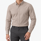 Cotton oxford sweat-wicking slim fit shirt in beige, front model view
