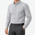 Cotton oxford sweat-wicking slim fit shirt in gray, three-quarter model view