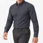 Cotton oxford sweat-wicking slim fit shirt in dark gray, three-quarter model view