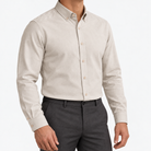 Cotton oxford sweat-wicking slim fit shirt in khaki, three-quarter model view