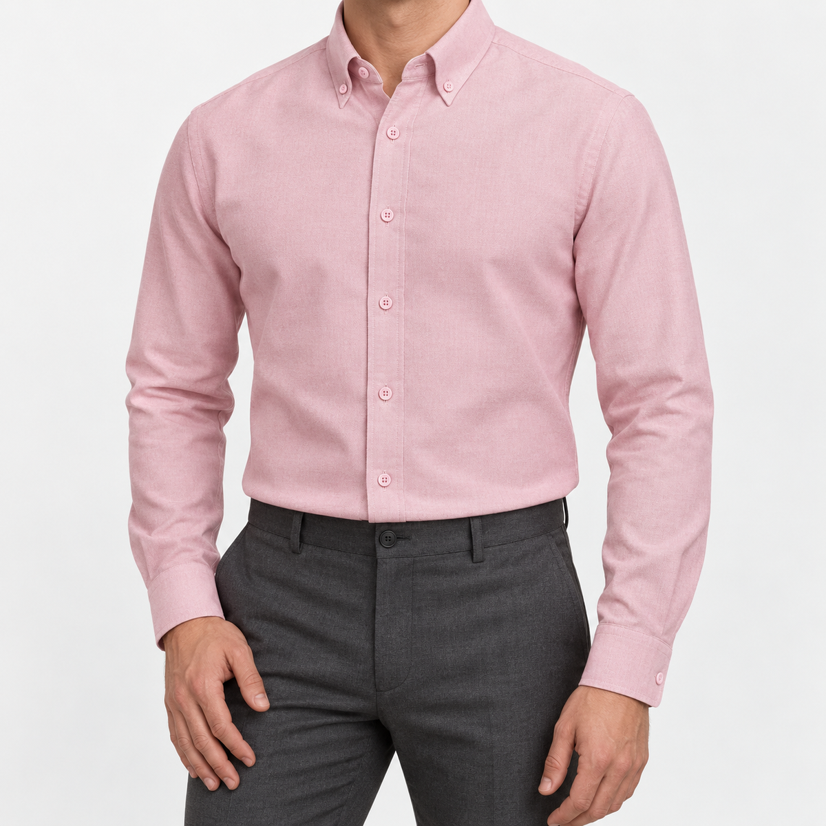 Cotton oxford sweat-wicking slim fit shirt in pink, front model view