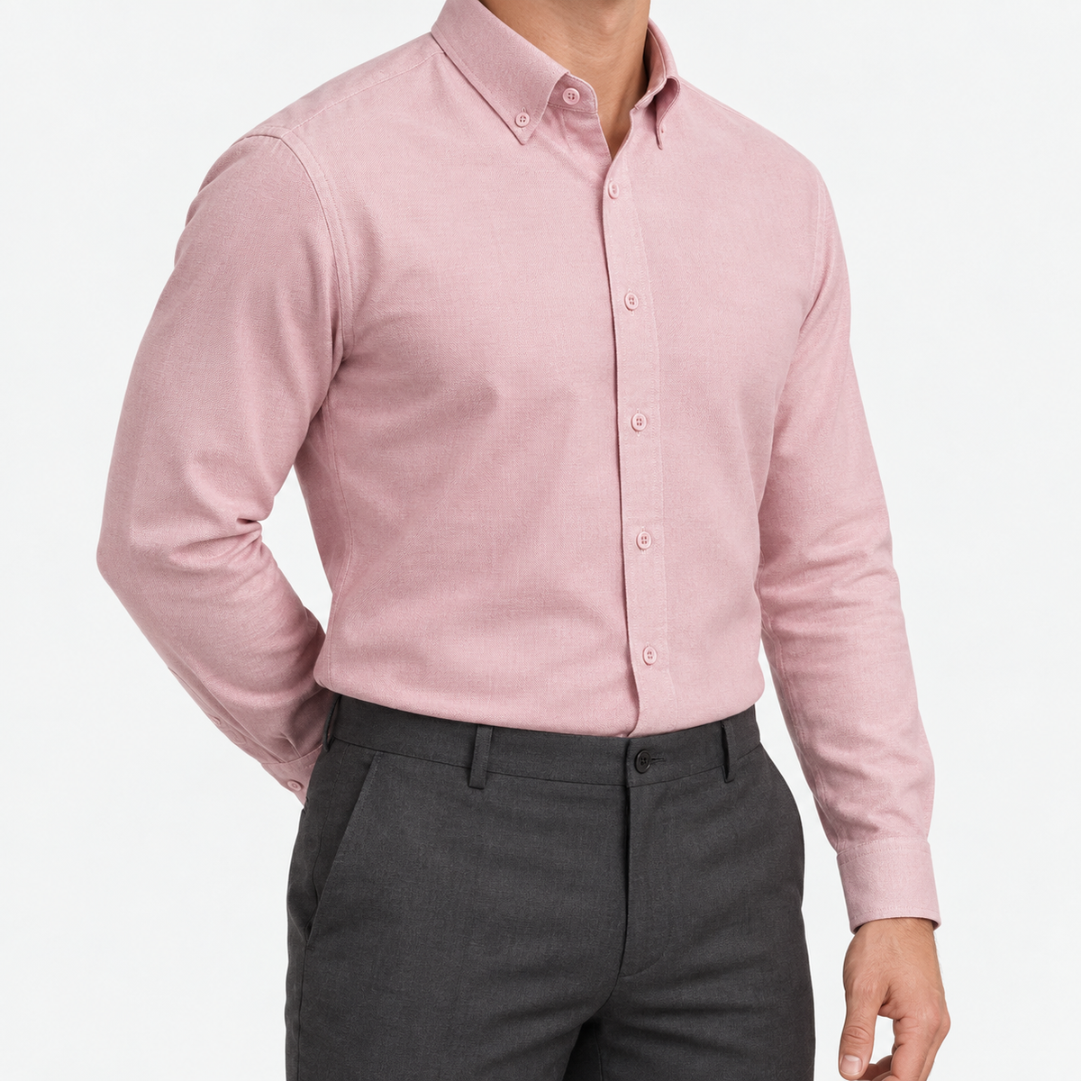 Cotton oxford sweat-wicking slim fit shirt in pink, three-quarter model view