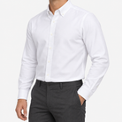 Cotton oxford sweat-wicking slim fit shirt in white, three-quarter model view