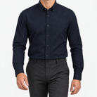Cotton oxford sweat-wicking slim fit shirt in navy blue, front model view