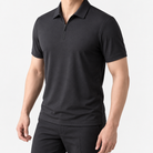 Ramon half-zip polo slim fit stretch t-shirt in ink gray, three-quarter model view