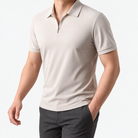 Ramon half-zip polo slim fit stretch t-shirt in apricot, three-quarter model view