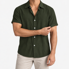 Short-sleeved cotton summer golf t-shirt in green, front model view