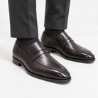 Leonardo formal office loafers in coffee, front worn view
