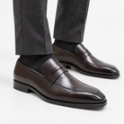 Leonardo formal office loafers in coffee, side worn view