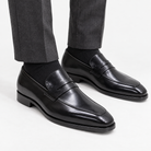 Leonardo formal office loafers in black, front worn view