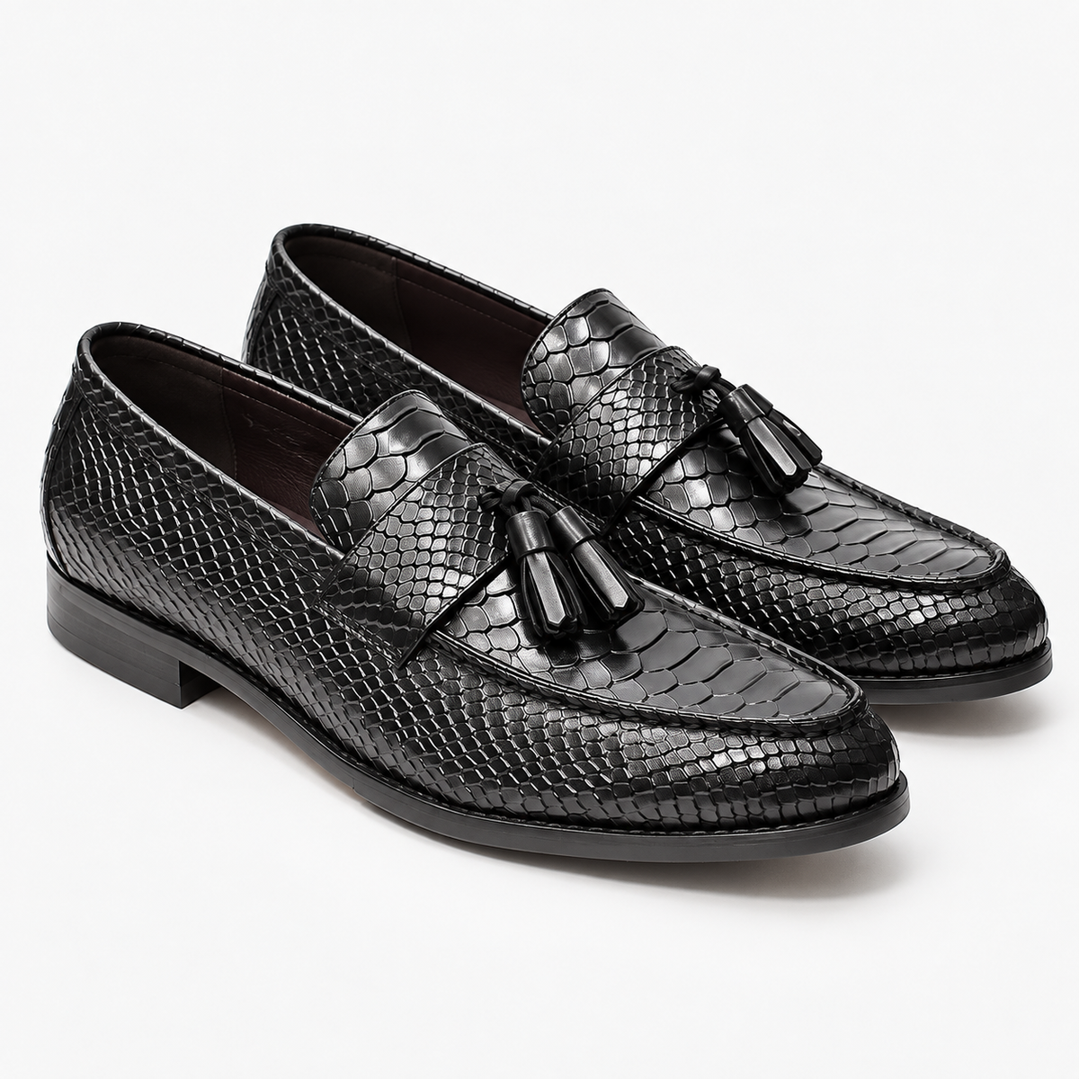 Leonardo premium pattern leather loafers in black, product-only cover
