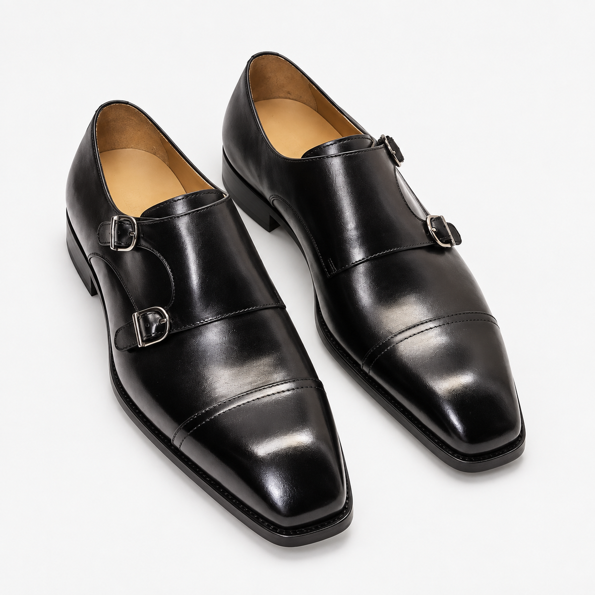 Leonardo double buckle leather shoes in black, product-only cover