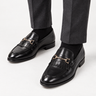 Leonardo classic wedding leather shoes in black, front worn view