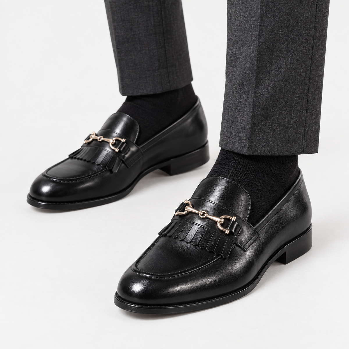 Leonardo classic wedding leather shoes in black, side worn view