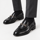 Leonardo classic wedding leather shoes in black, side worn view