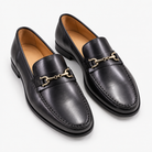 Leonardo classic italian loafers with chain in black, product-only cover