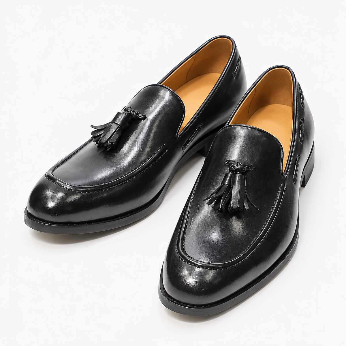 Leonardo italian style tassel loafers in black, product-only cover