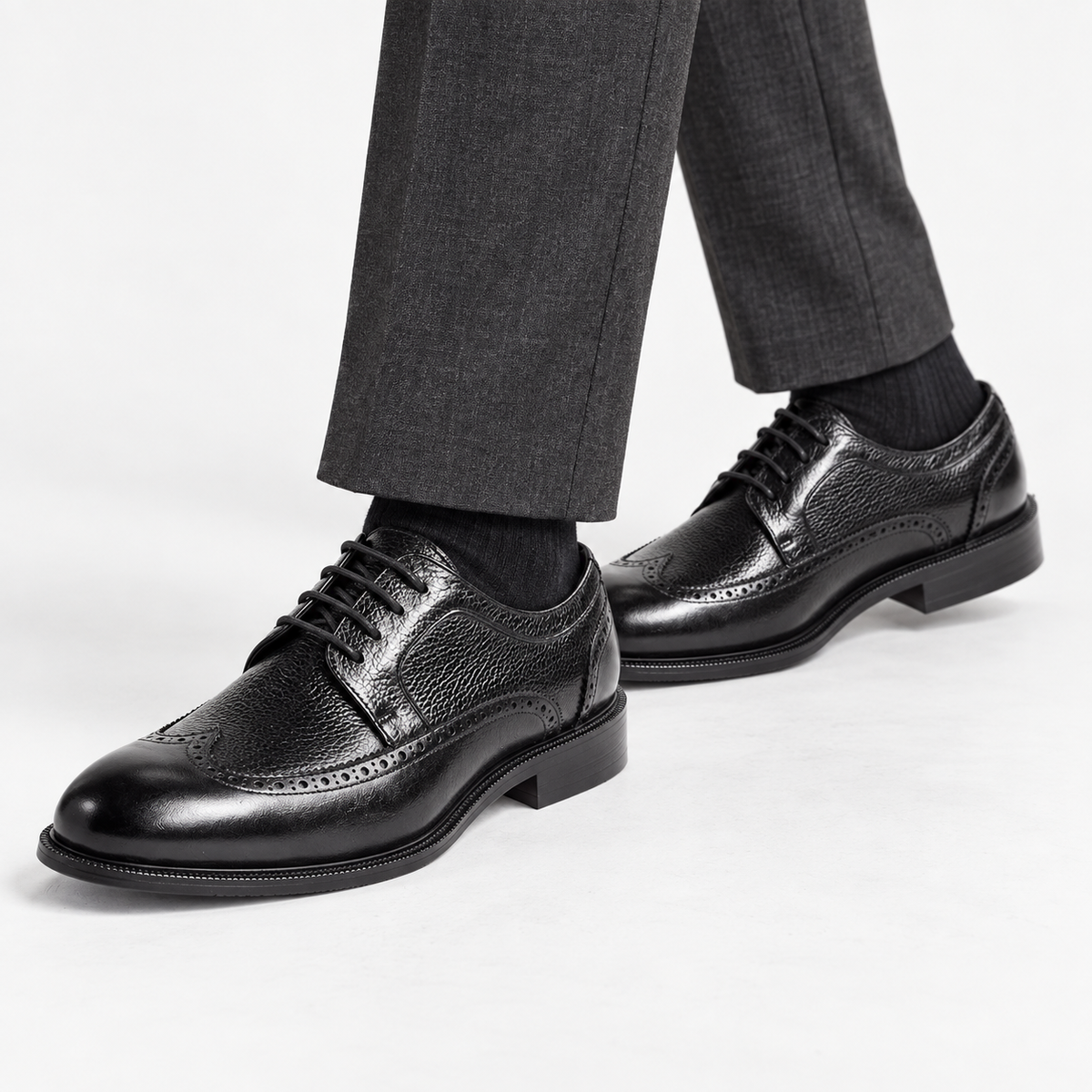 Leonardo formal genuine leather shoes in black, side worn view