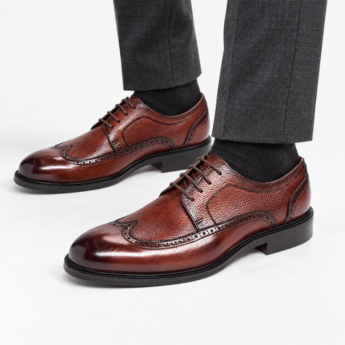 Leonardo formal genuine leather shoes in brown, side worn view