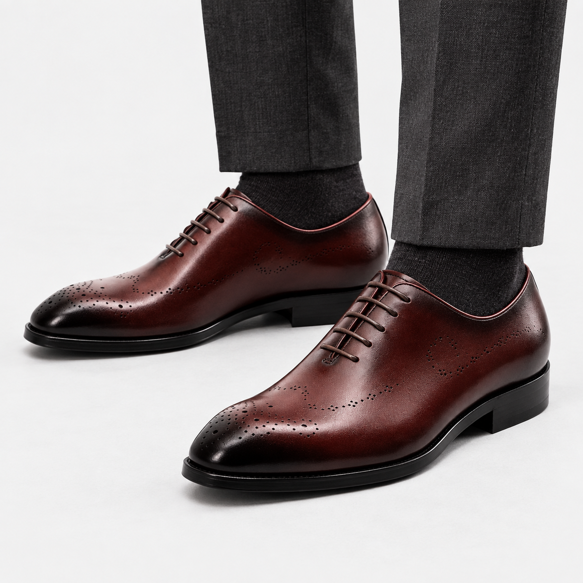 Leonardo genuine leather premium shoes in red, front worn view