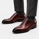 Leonardo genuine leather premium shoes in red, front worn view