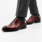 Leonardo genuine leather premium shoes in red, side worn view