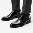 Leonardo genuine leather premium shoes in black, front worn view