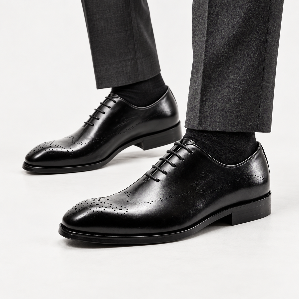 Leonardo genuine leather premium shoes in black, side worn view