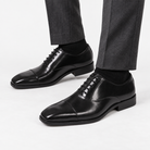 Wedding genuine leather premium shoes in black, side worn view