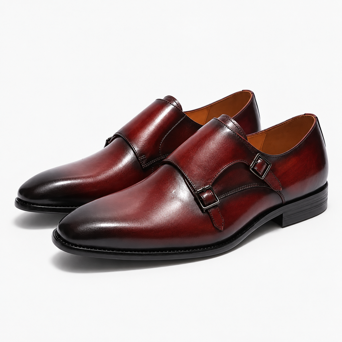 Leonardo monk-strap leather shoes in burgundy, product-only cover