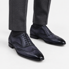 Leonardo genuine leather brogue shoes in gray, front worn view