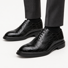 Leonardo luxury wedding shoes in black, front worn view