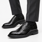 Leonardo luxury wedding shoes in black, side worn view