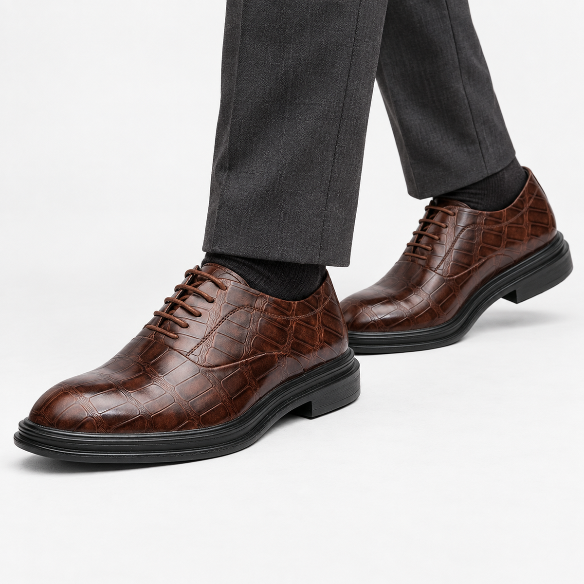 Leonardo luxury wedding shoes in brown, side worn view