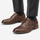 Leonardo stylish brogue elegant shoes in dark brown, front worn view