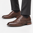 Leonardo stylish brogue elegant shoes in dark brown, side worn view