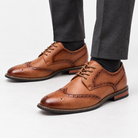 Leonardo stylish brogue elegant shoes in brown, front worn view