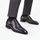 Leonardo gentleman oxford genuine leather shoes in dark grey, side worn view