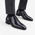 Leonardo gentleman oxford genuine leather shoes in black, side worn view